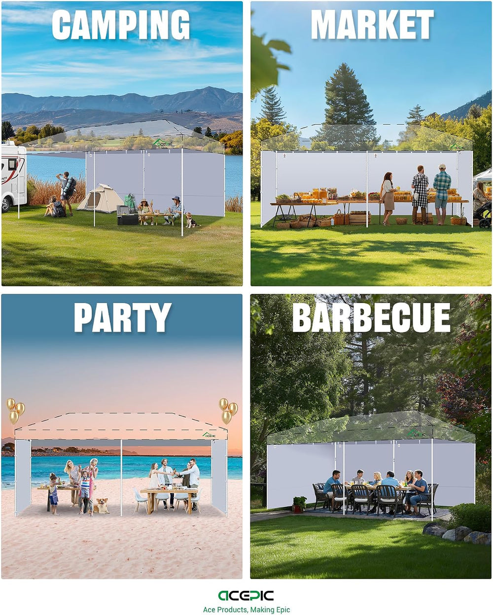 ACEPIC 10x20ft Canopy Sidewalls Only, Black (4PCS, Frame Not Included)