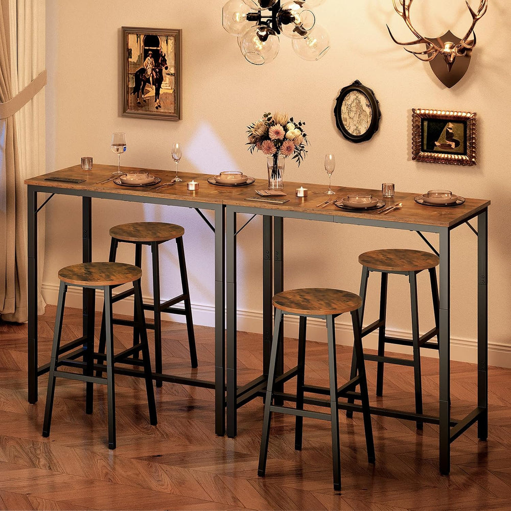 HOOBRO Bar Table with Charging Station, Rectangular Pub Table, High Top Coffe...
