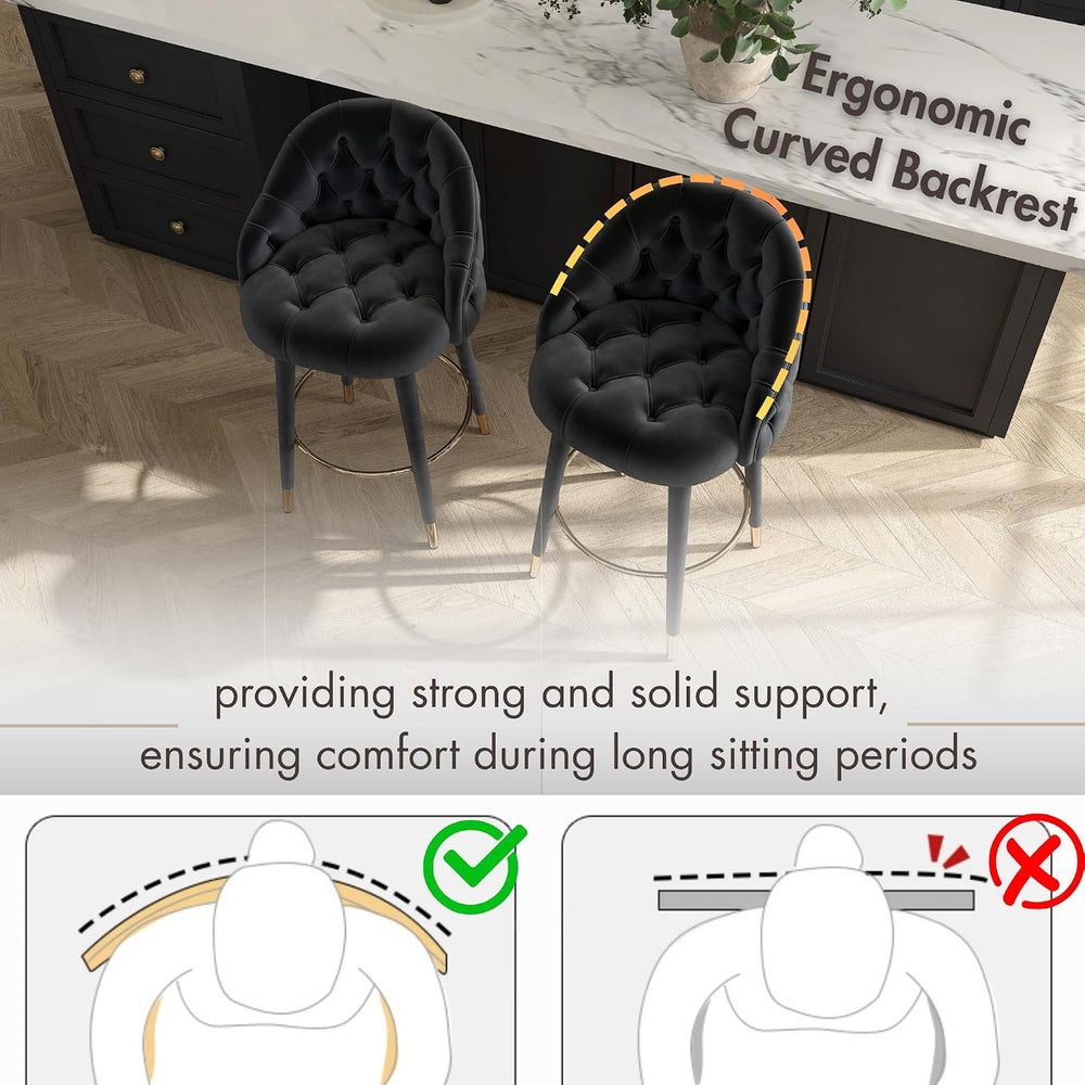Hyfirm Upholstered Tufted Bar Stools Set of 6, 26" H Velvet Counter Heig...