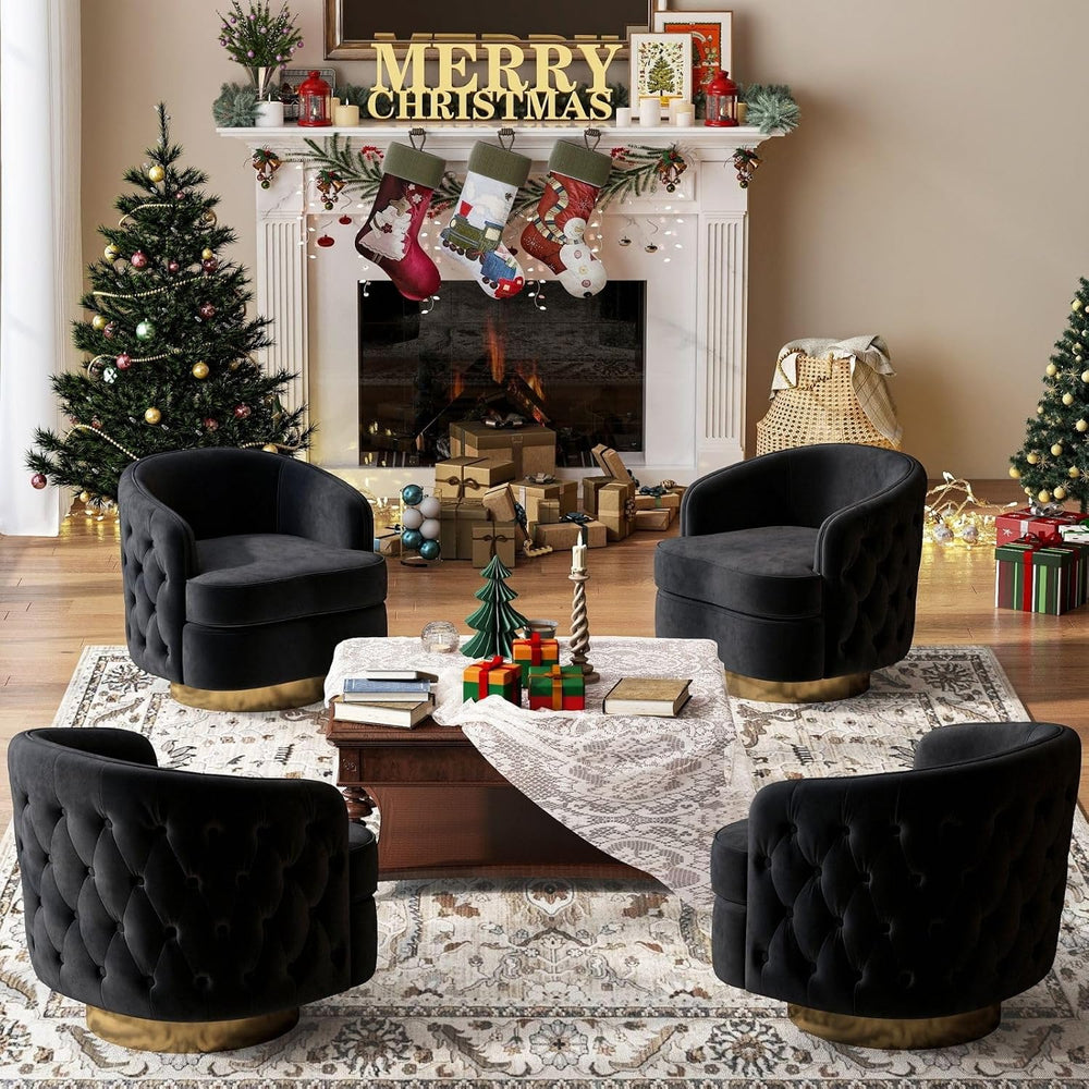 Hyfirm Set of 2 Black Velvet Swivel Accent Chairs