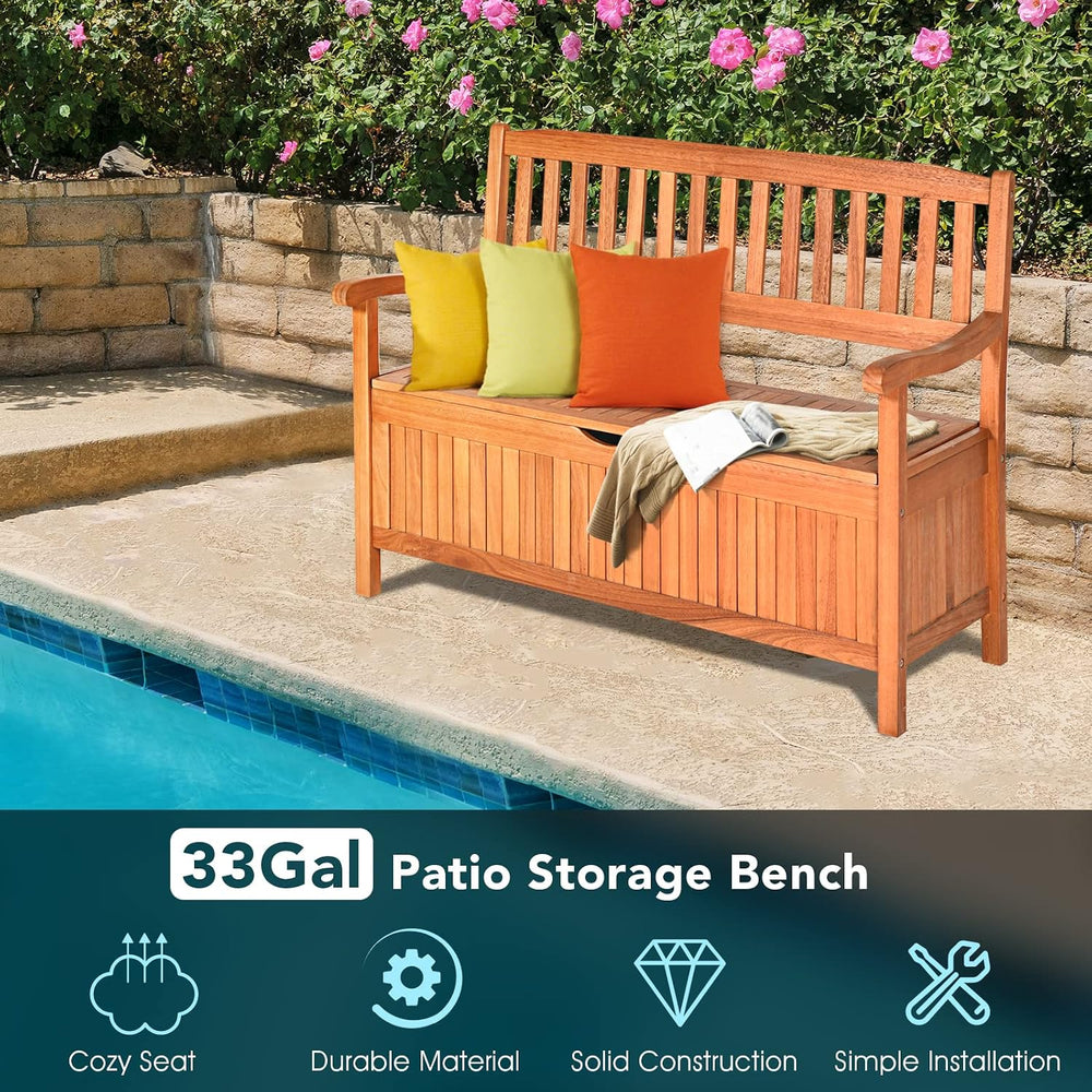HAPPYGRILL Outdoor Storage Bench Wooden Deck Box with Removable Dustproof Lin...
