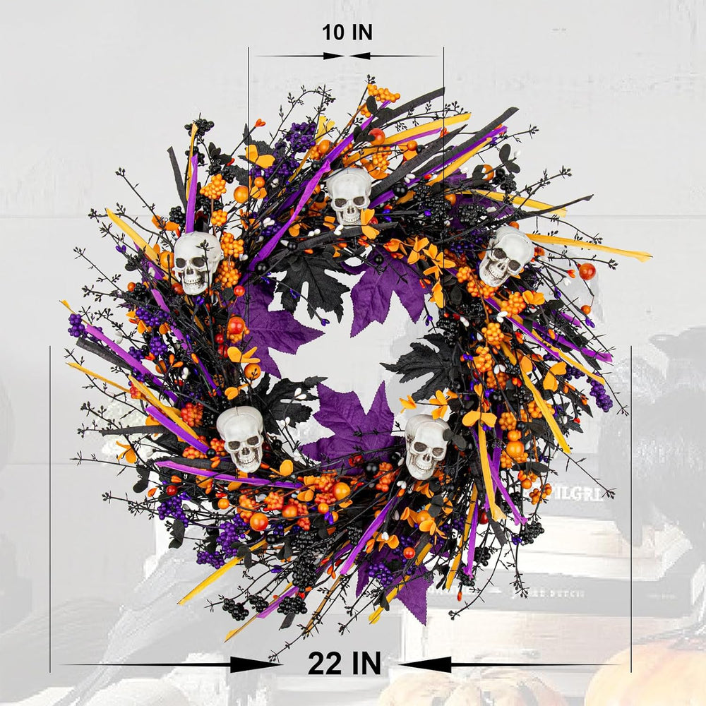 LLZLL Halloween Wreaths for Front Door 22 Inch Halloween Wreath Artificial Sk...