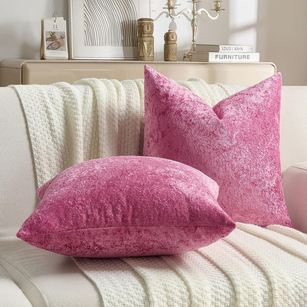 FUTEI Pack of 2 Crushed Flannel Throw Pillow Covers 26x26 Inch, Hot Pink