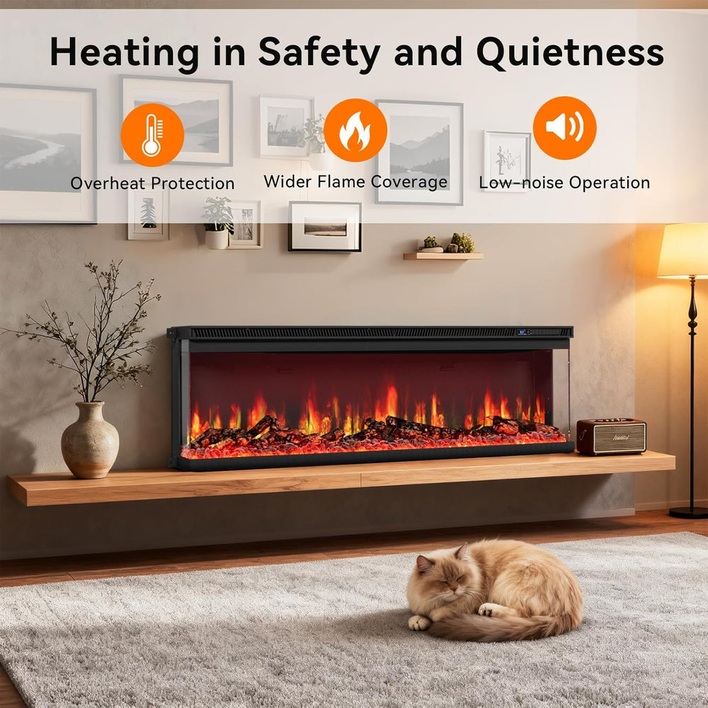 72-inch 3-Sided Wall Mount Electric Fireplace, Recessed & Built-in Design...