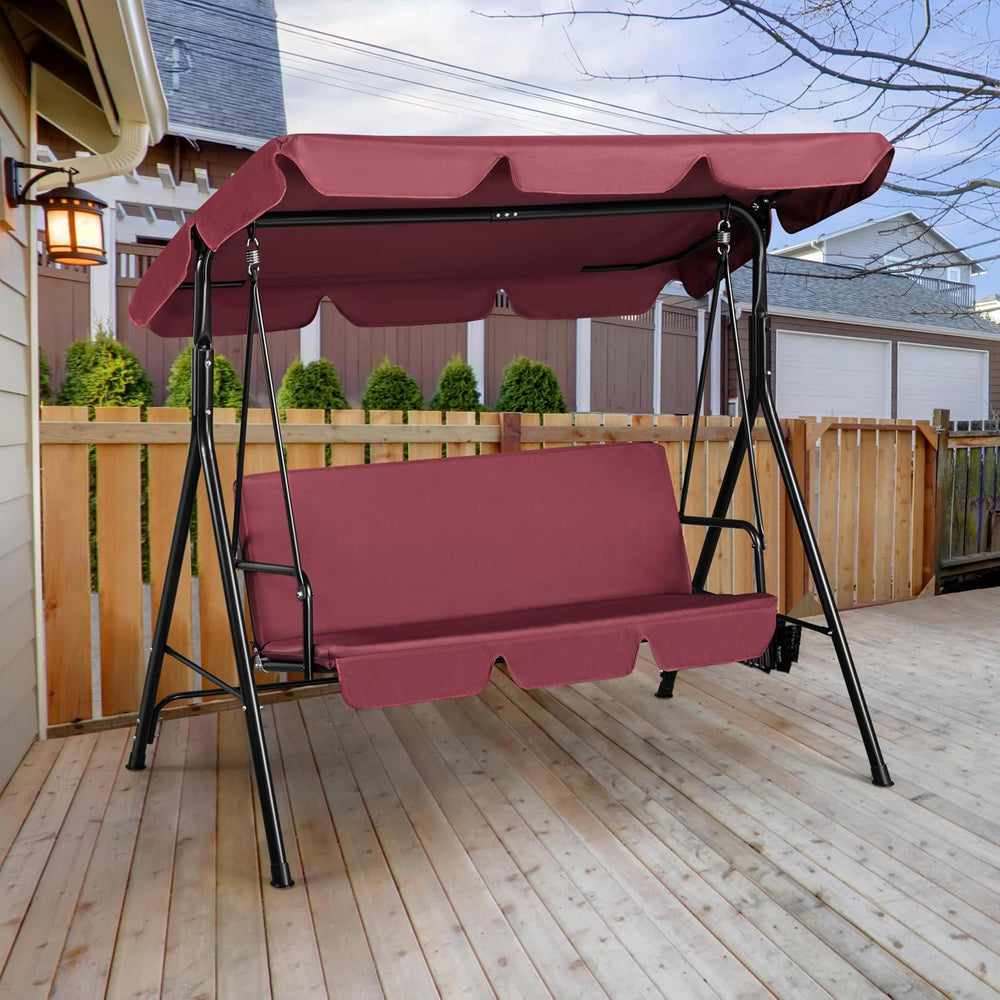 Yaheetech 3-Seat Patio Swing Chair, Adjustable Canopy & Cushion, Burgundy