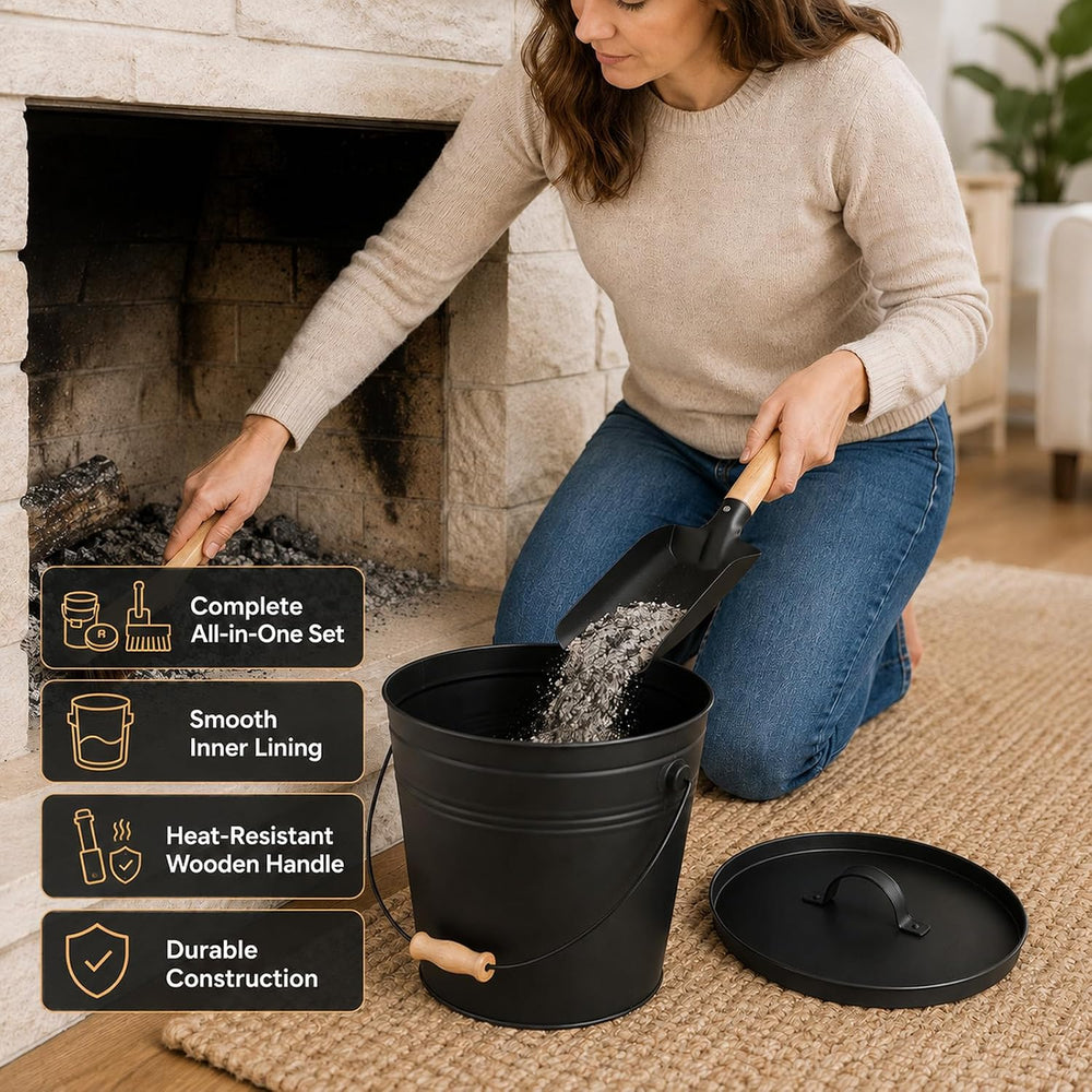 FEED GARDEN 3.5 Gallon Ash Bucket for Fireplace with Lid, 16" Shovel &am...