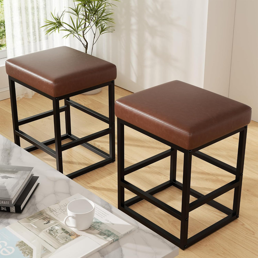 Bar Stools Set of 2, 24in Counter Height Barstools, Faux Leather Counter Stoo...
