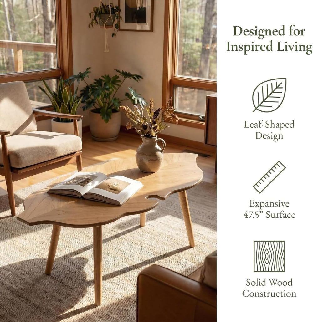 Natural Small Modern Coffee Table, Solid Wood Easy Assembly Center Table