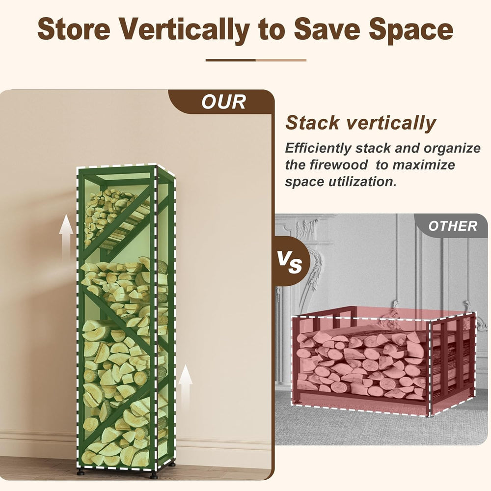 Firewood Rack Indoor 47 Inch Tall, 4-Tier Heavy-Duty Firewood Holder for Fire...