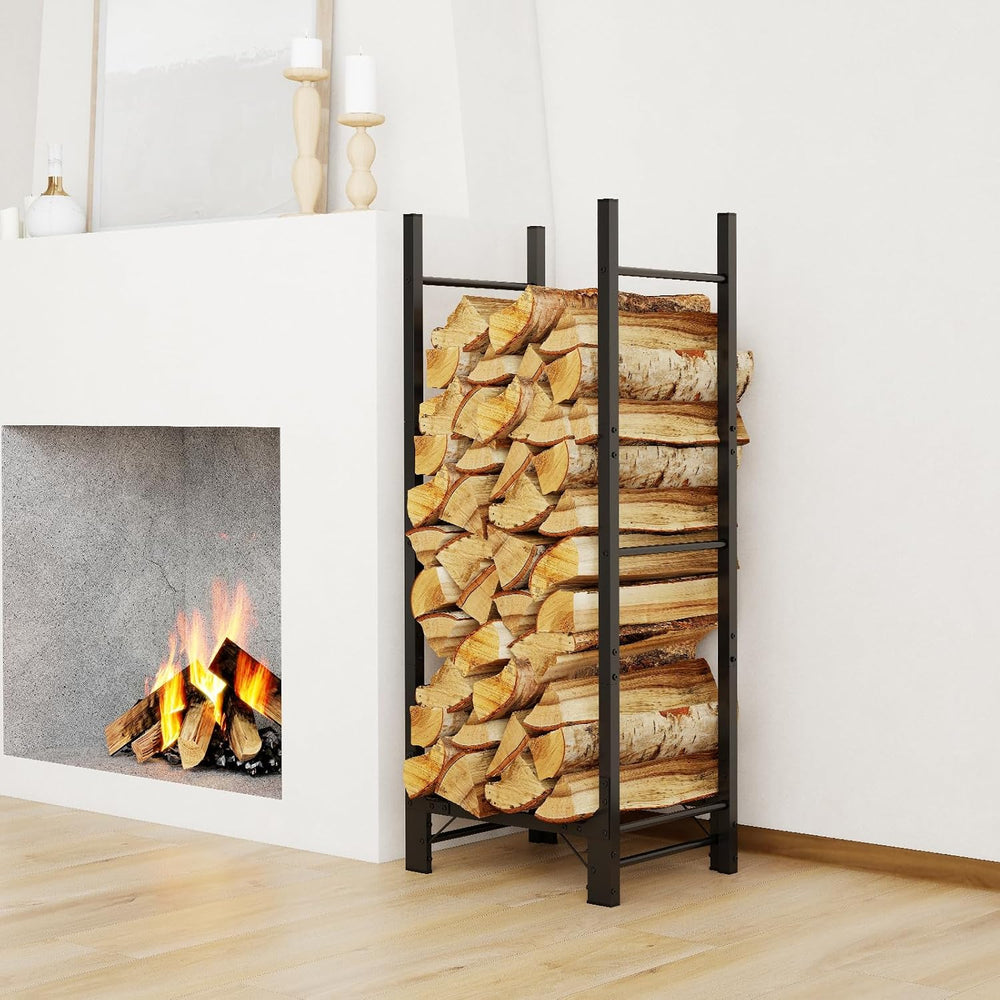 C-Hopetree 4Ft Outdoor Indoor Firewood Rack, Adjustable Metal Log Holder for ...