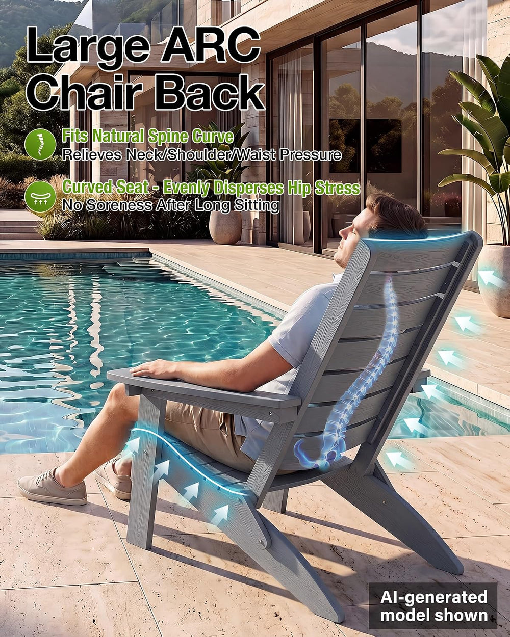 YEFU Adirondack Chair Set of 4 Outdoor, Arc Backrest & Cup Holder, Grey