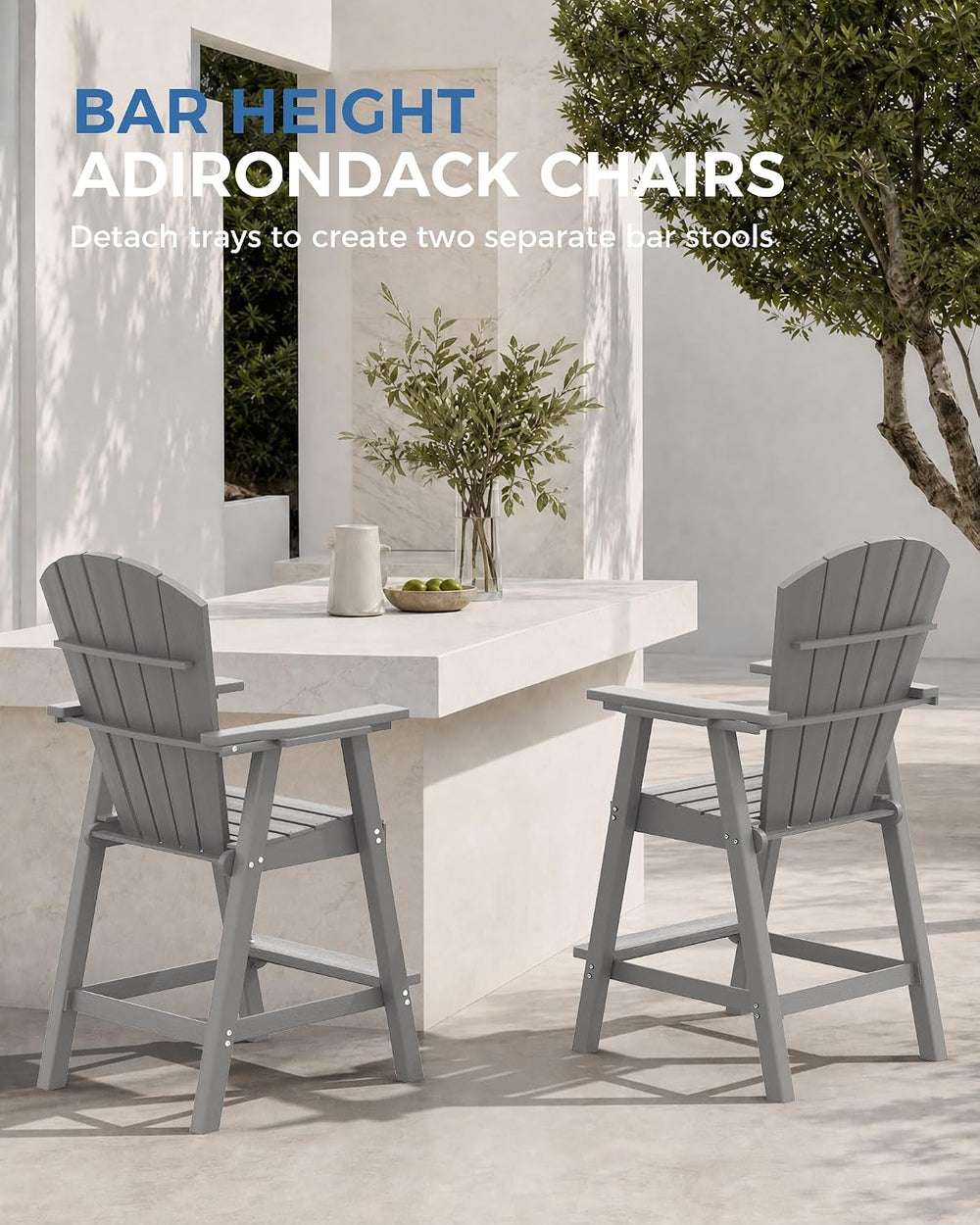 Ciokea Tall Adirondack Chairs Set of 2 with Connecting Trays, Gray