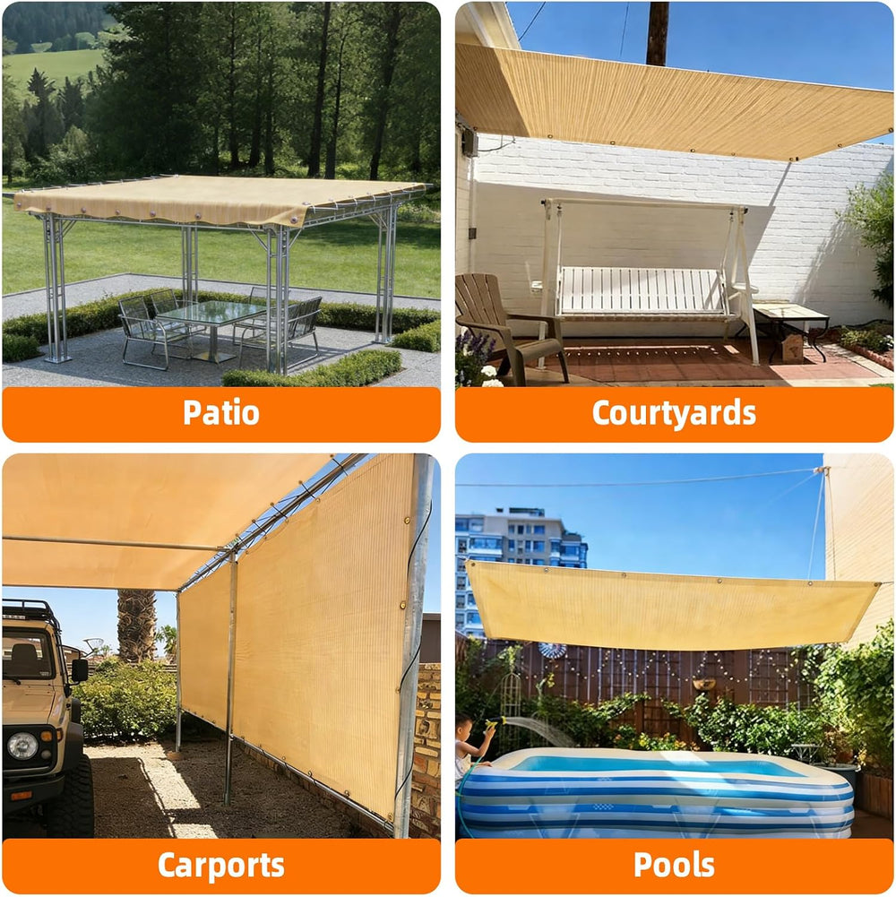 JUNFLYING 90% Shade Cloth 12x12ft, Patio Pergola Sun Cover with Grommets