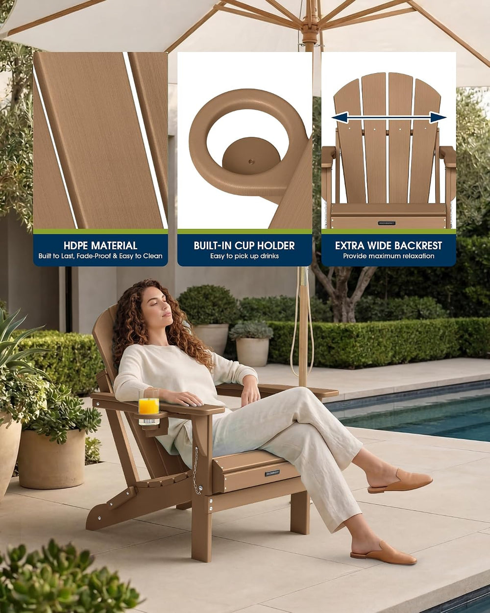 MUCHENGHY Folding Adirondack Chairs, Patio Chairs, Lawn Chairs, Outdoor Chair...
