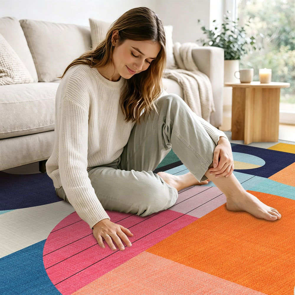 6x9 Area Rug Colorful Boho Geometric Carpet Modern Abstract Large Rug for Liv...