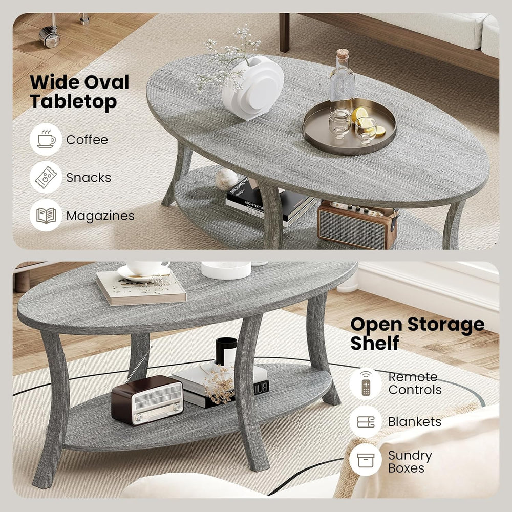 GIANTEX 44 Inch Oval Coffee Table, 2-Tier Center Table with Storage Shelf &am...