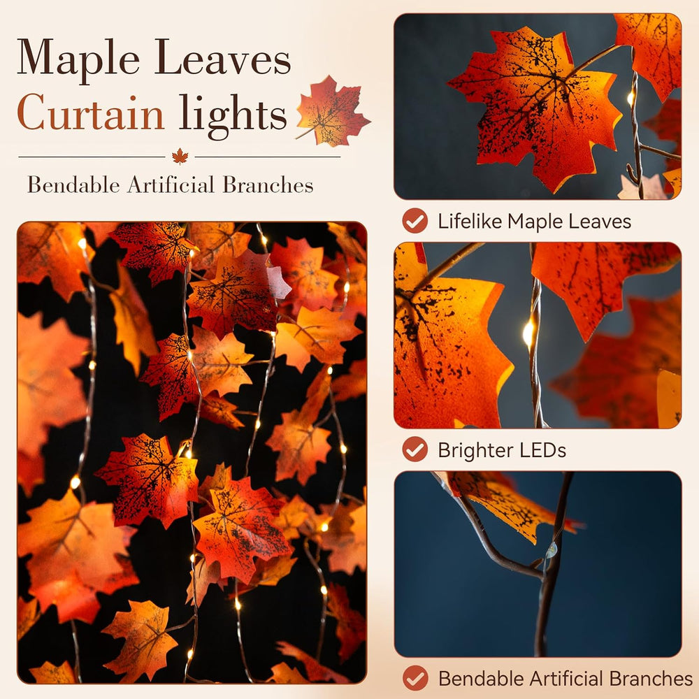 suddus Curtain Lights, Fall Garland with Lights for Office, Porch, Halloween,...