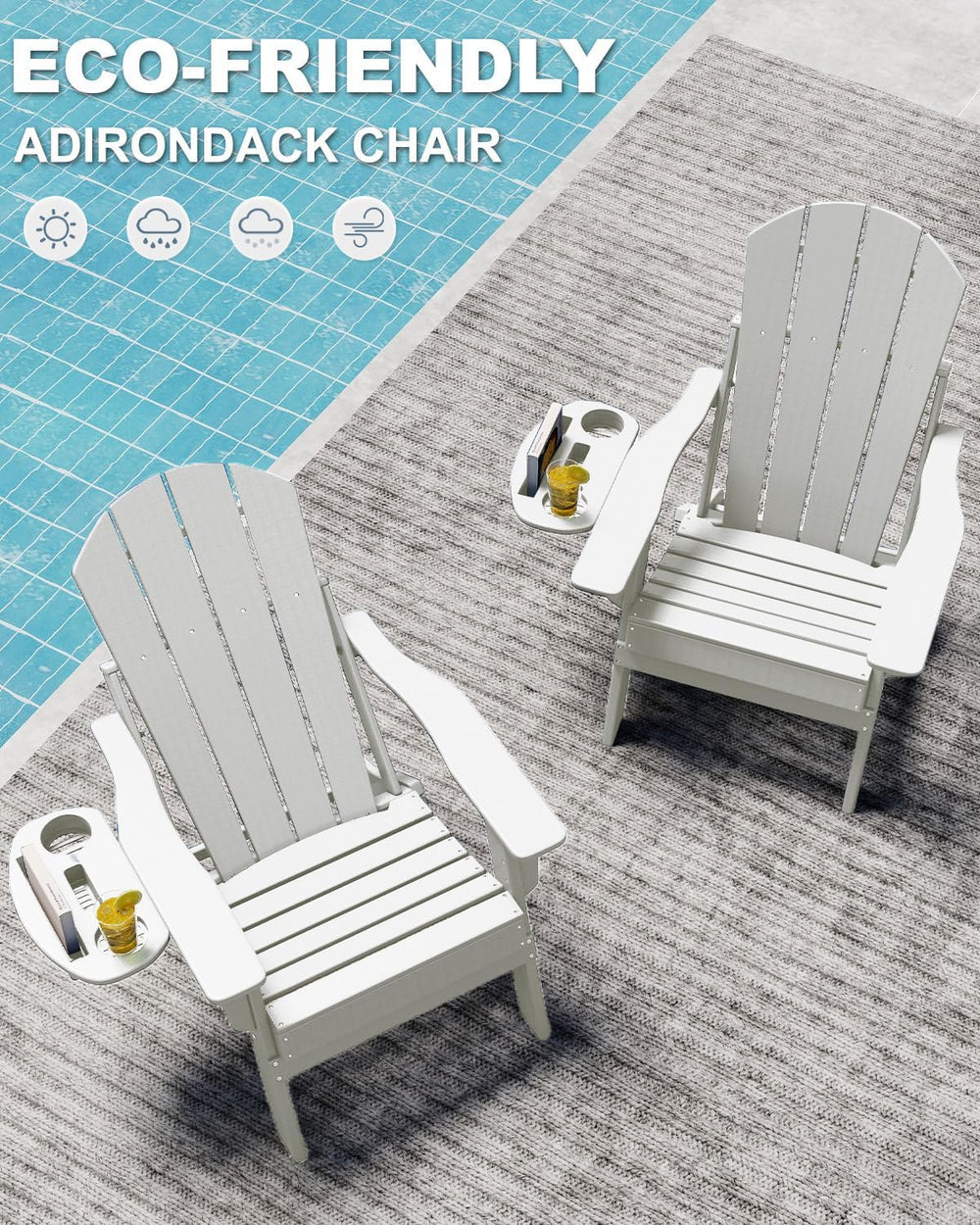 NAVINE Adjustable Adirondack Chairs Set of 2 with Cup Holders, White