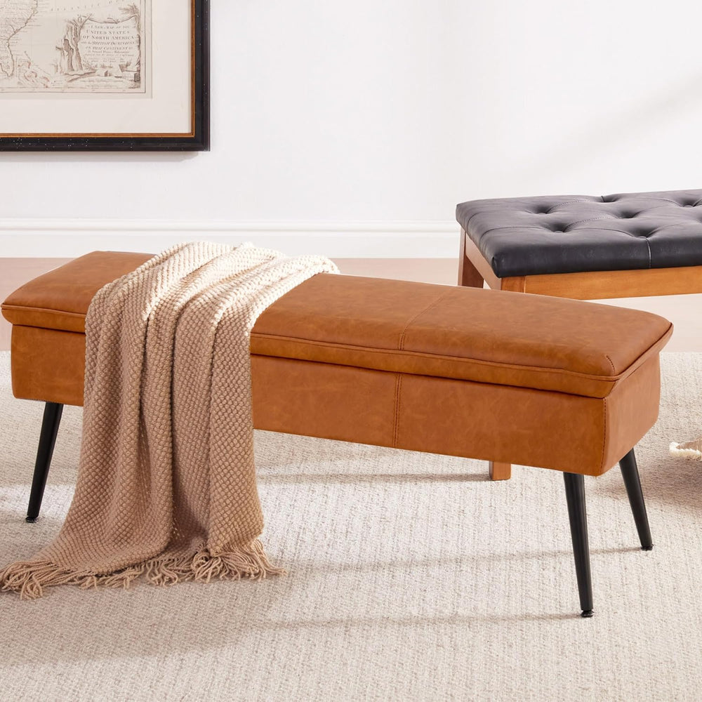 Ottoman with Storage Bench, Upholstered Large Entry Bench Cognac