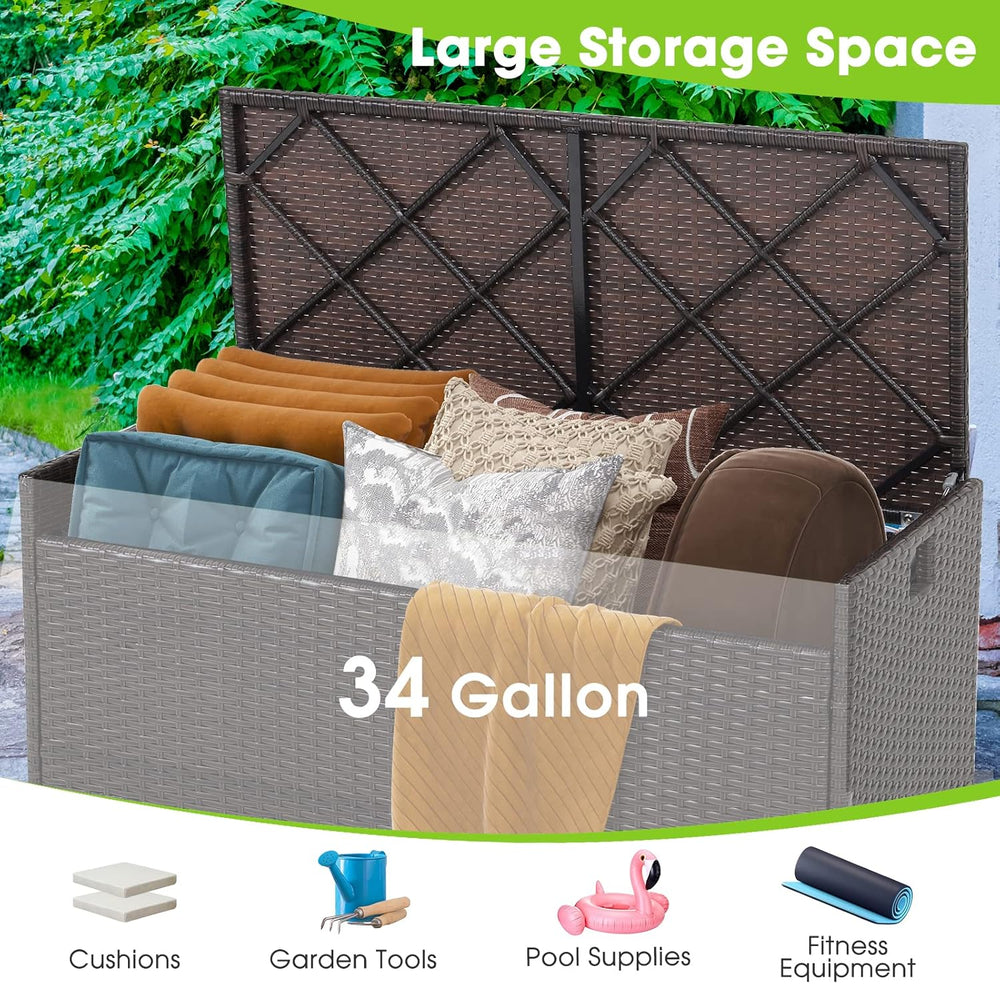 Tangkula 34 Gallon Outdoor Storage Bench with Seat Cushion, Patio Mix Brown W...