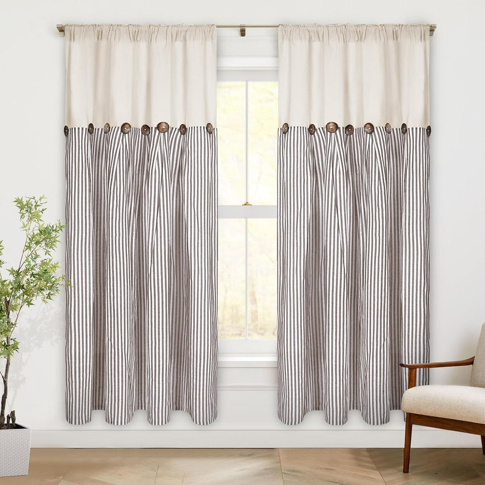 ASPMIZ Cotton Linen Farmhouse Curtains Boho Rustic Button Panel, Country Wind...