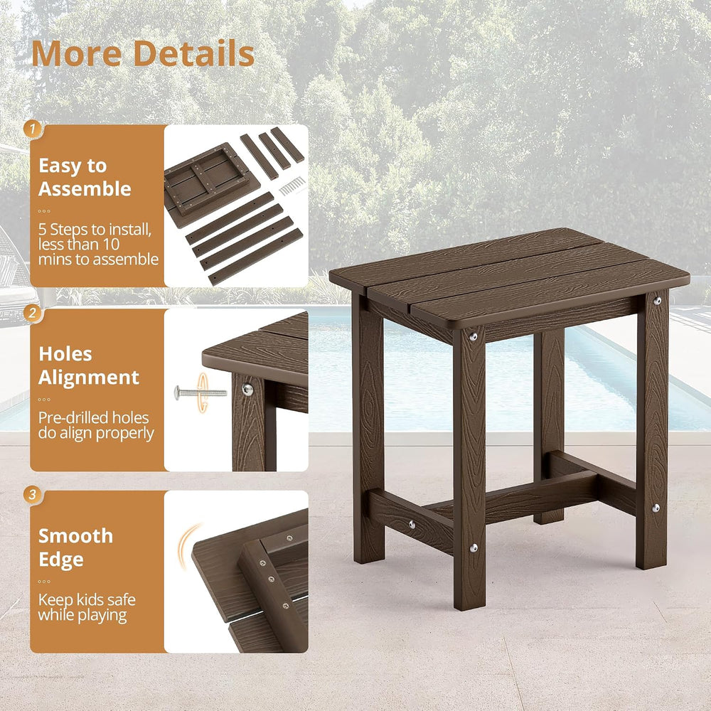 LUE BONA Outdoor Side Table, HDPS Small Outdoor Adirondack Side Tables, Outsi...