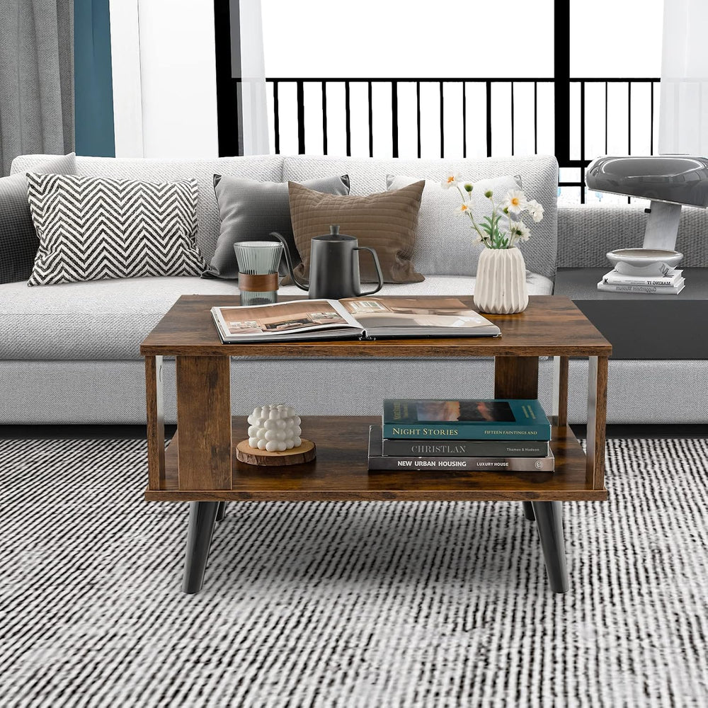 GIANTEX Small Wood Coffee Table, 2-Tier Tea Table w/Open Storage Shelf & ...