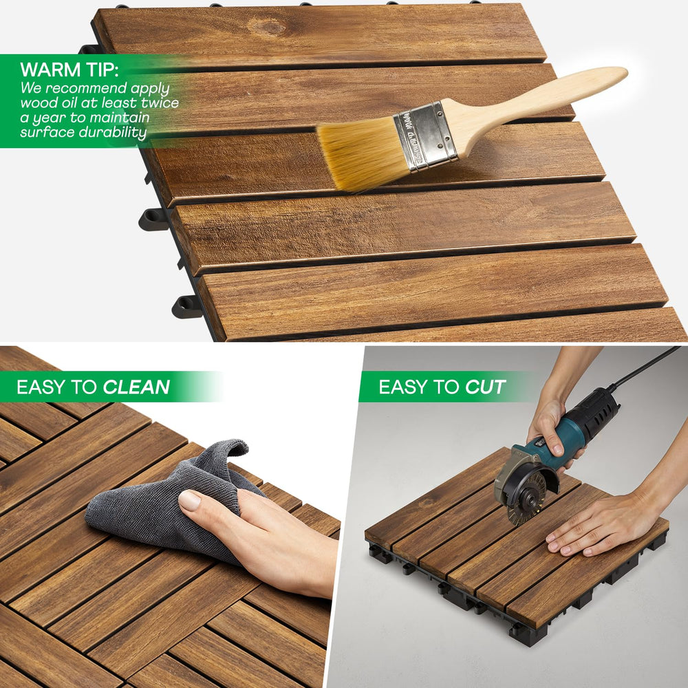 IDZO Interlocking Acacia Deck Tiles 9.6 SQFT, 10PCS, Golden, Stripe