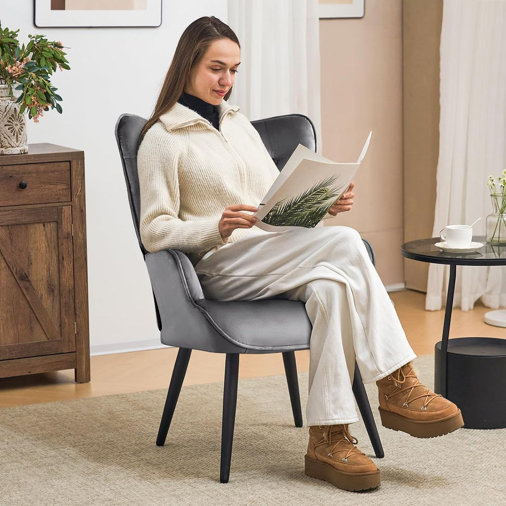 Furniliving Modern Accent Chair, Velvet Tufted Button Wingback Chair Upholste...