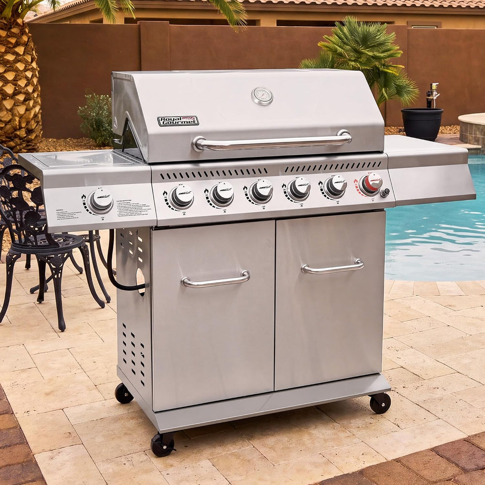 Royal Gourmet GA6402S 6-Burner Propane Gas Grill with Side Burner, Silver