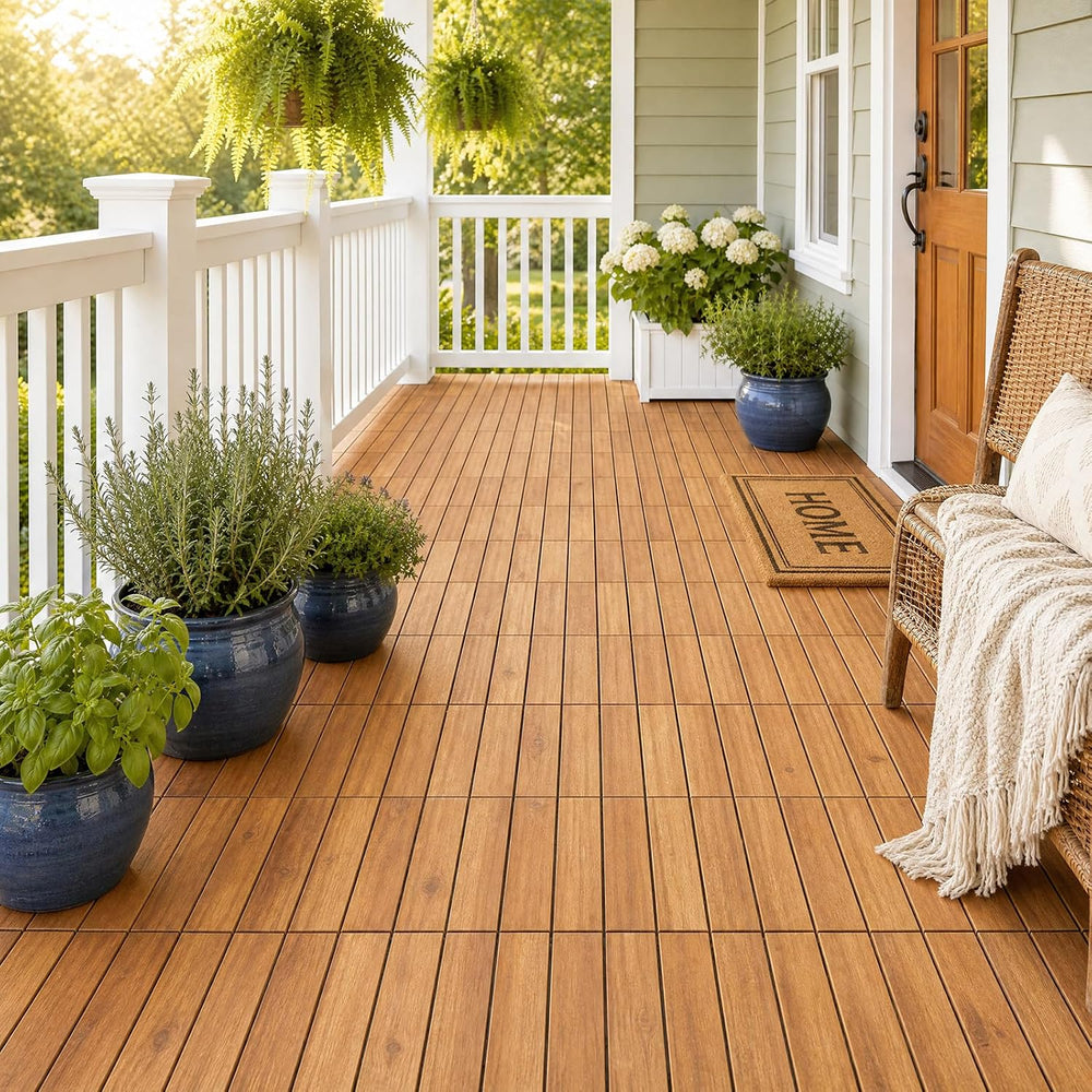 Goplus 54-Pack Acacia Wood Interlocking Deck Tiles (54 PCS,Straight)