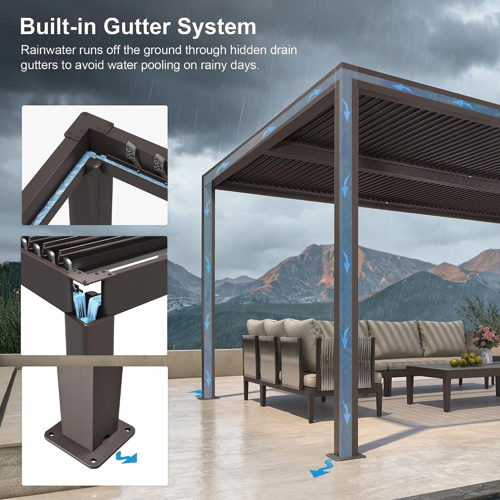PURPLE LEAF Patio Louvered Pergola 12' × 12' Aluminum Gazebo Bronze, LED