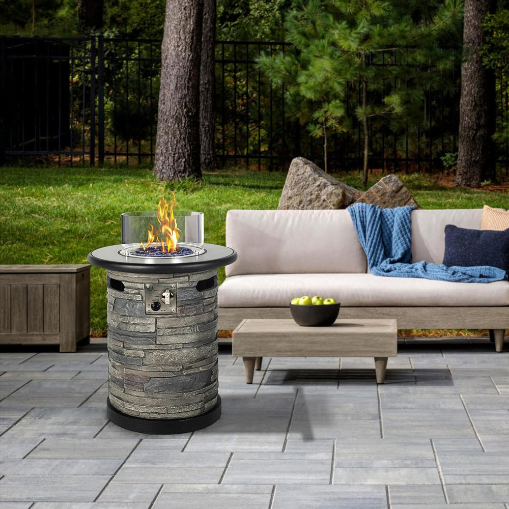 BAIDE HOME Outdoor Propane Fire Pit Table, Round Porcelain Tile Top 22" ...
