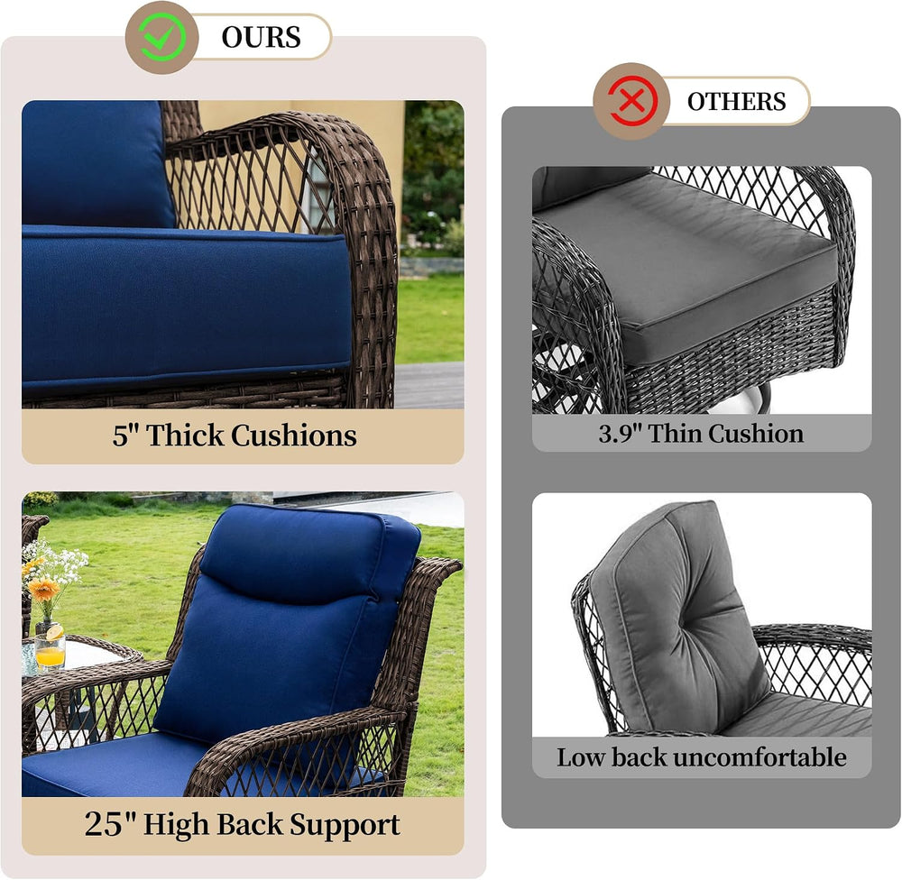 PIZZELLO 3 Pieces Outdoor Swivel Rocker Chairs with Rattan Side Table