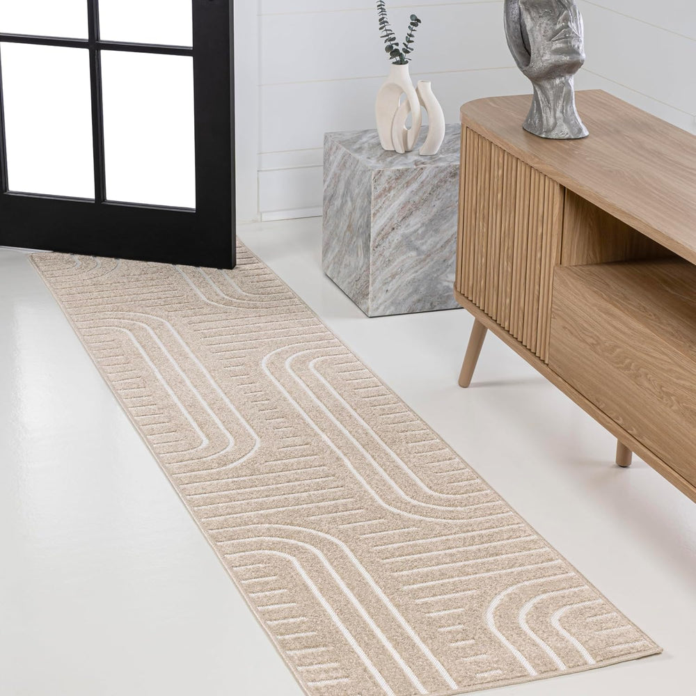 JONATHAN Y High-Low Arch Stripe Two-Tone Beige/Cream 2x8 Indoor/Outdoor Runne...
