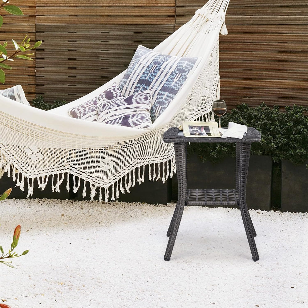 18" Patio Rattan Wicker Side Tables,Outdoor Square Wicker End Table,Wate...