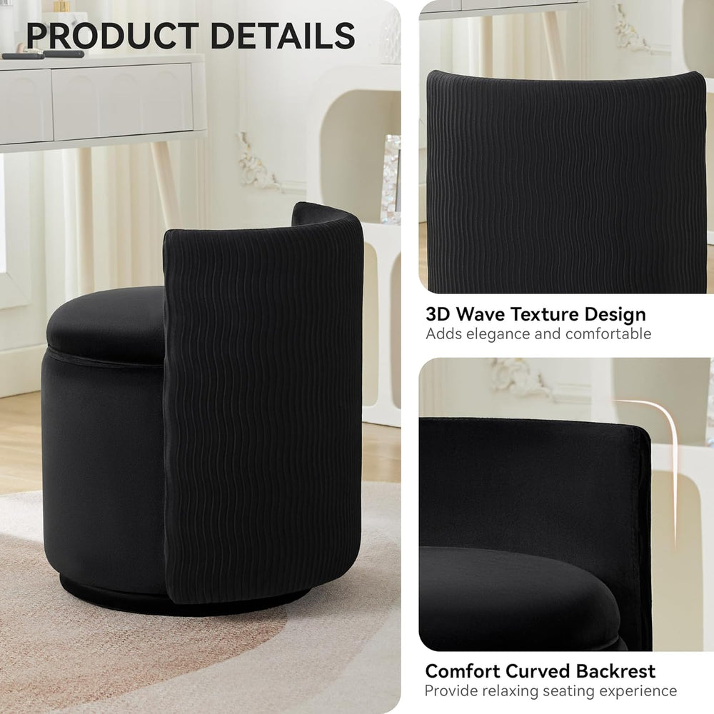 WUTUTUEE Velvet Vanity Chair with Storage, 360° Swivel Makeup Chair with Wave...