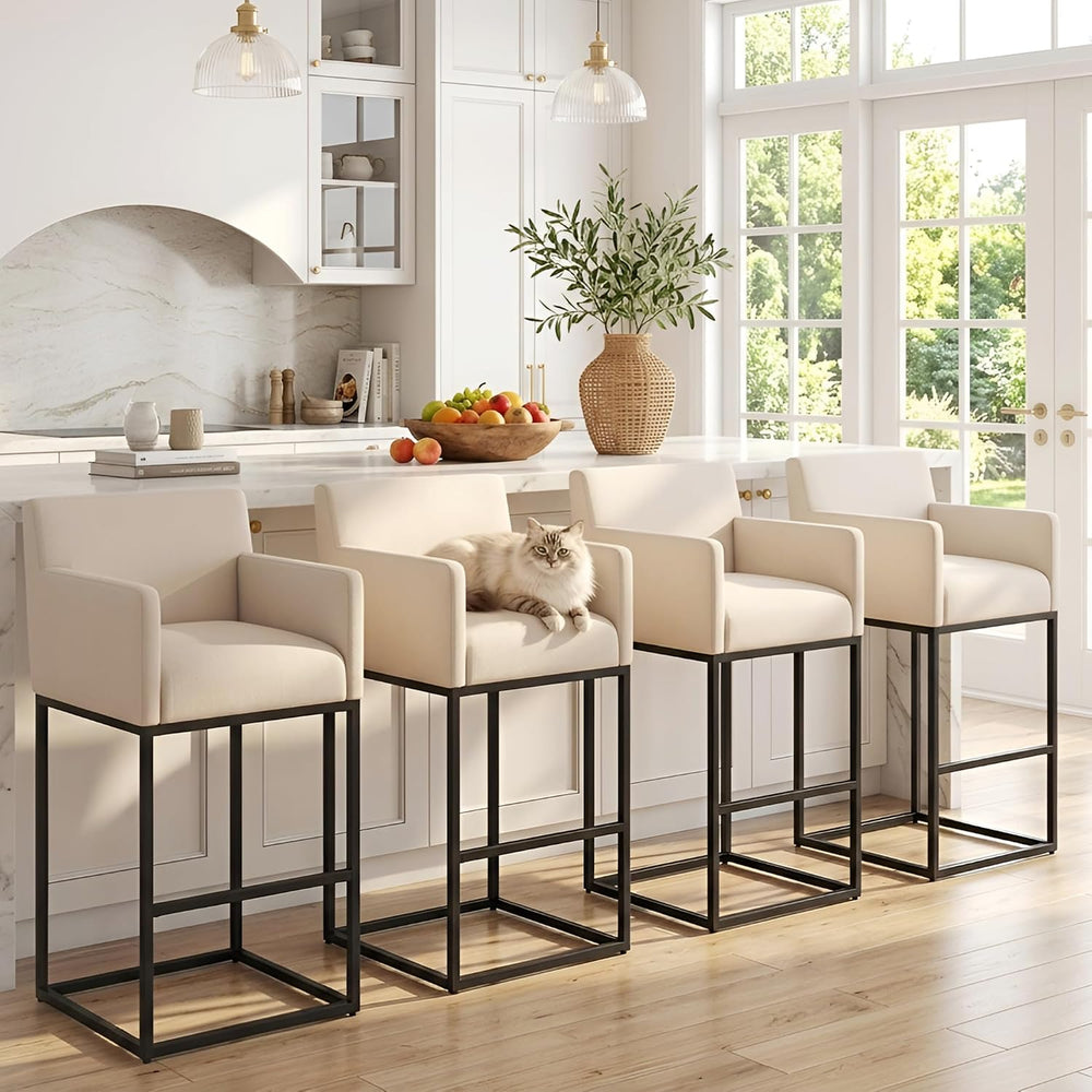 30 Inch Extra Tall Modern Counter Height Bar Stools Set of 4, Cream Linen