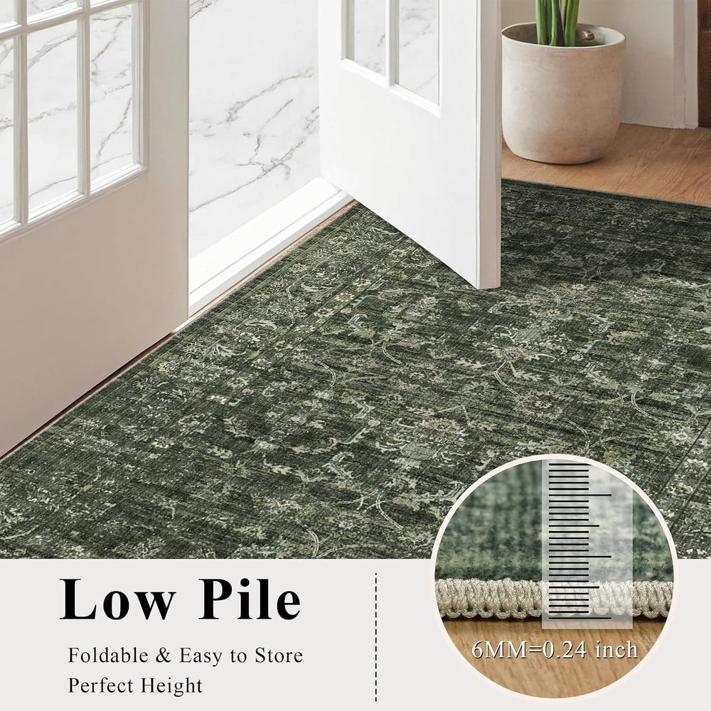 Washable Area Rug 6x9 Green Rugs for Living Room, Vintage Boho Large Rug for ...