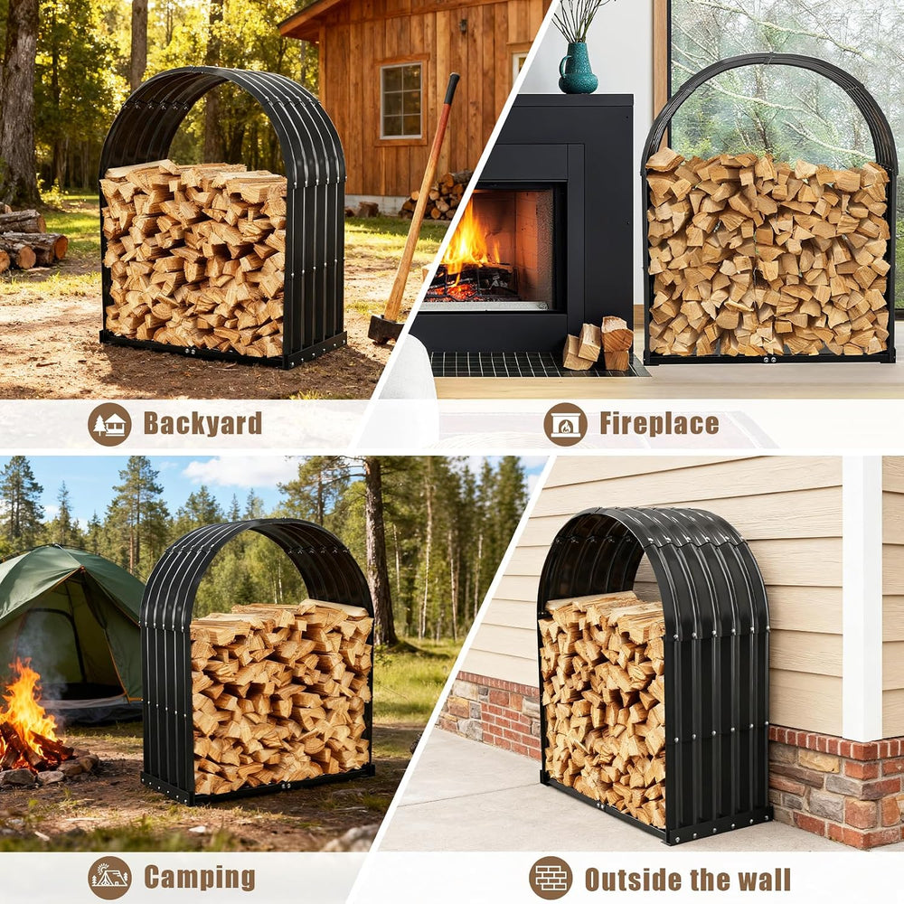 TBMLC Heavy-Duty Black Firewood Storage Shed with Round Roof Outdoor/Indoor