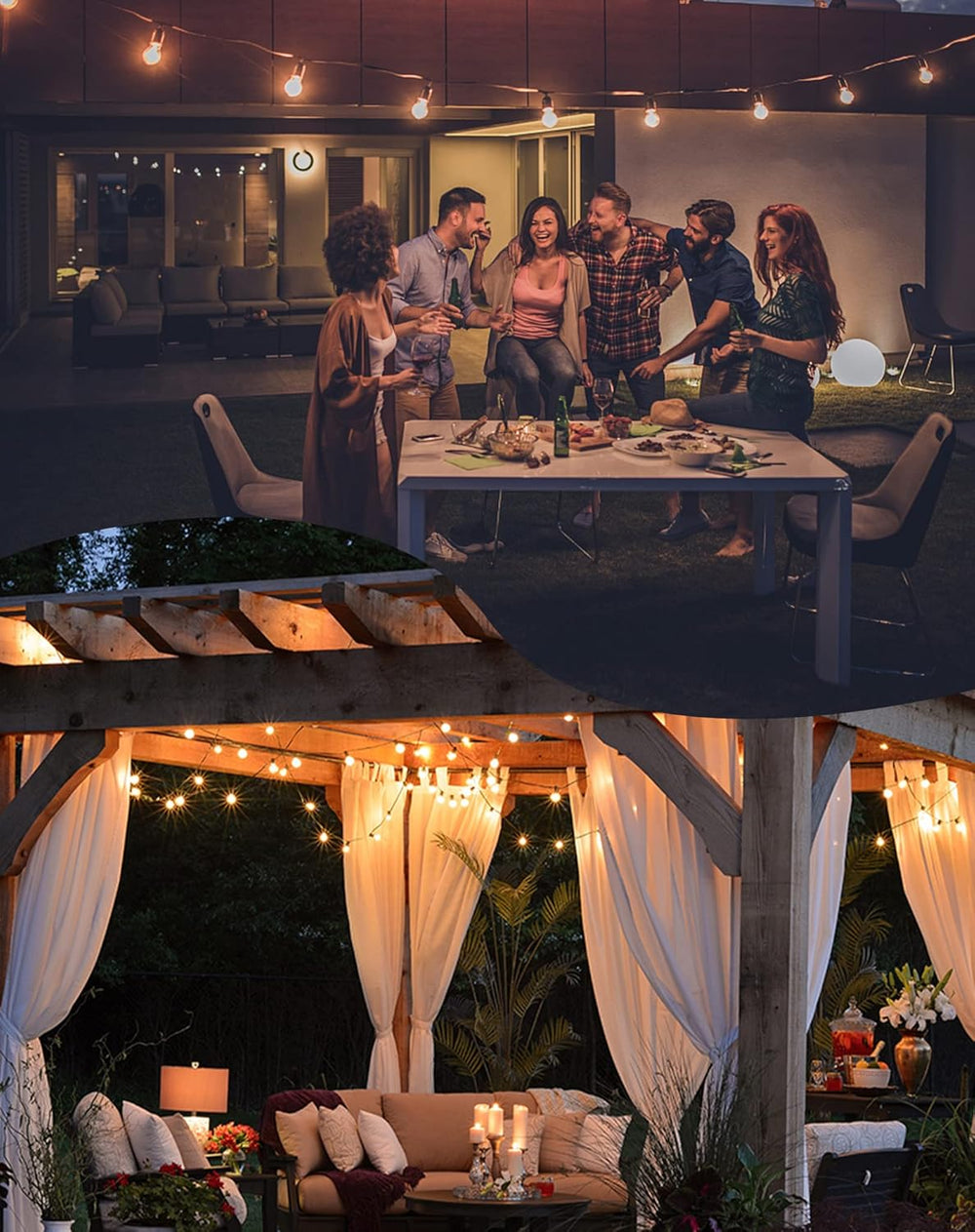 Zuske Outdoor String Lights, 200FT Patio Lights with 100 Shatterproof G40 Glo...