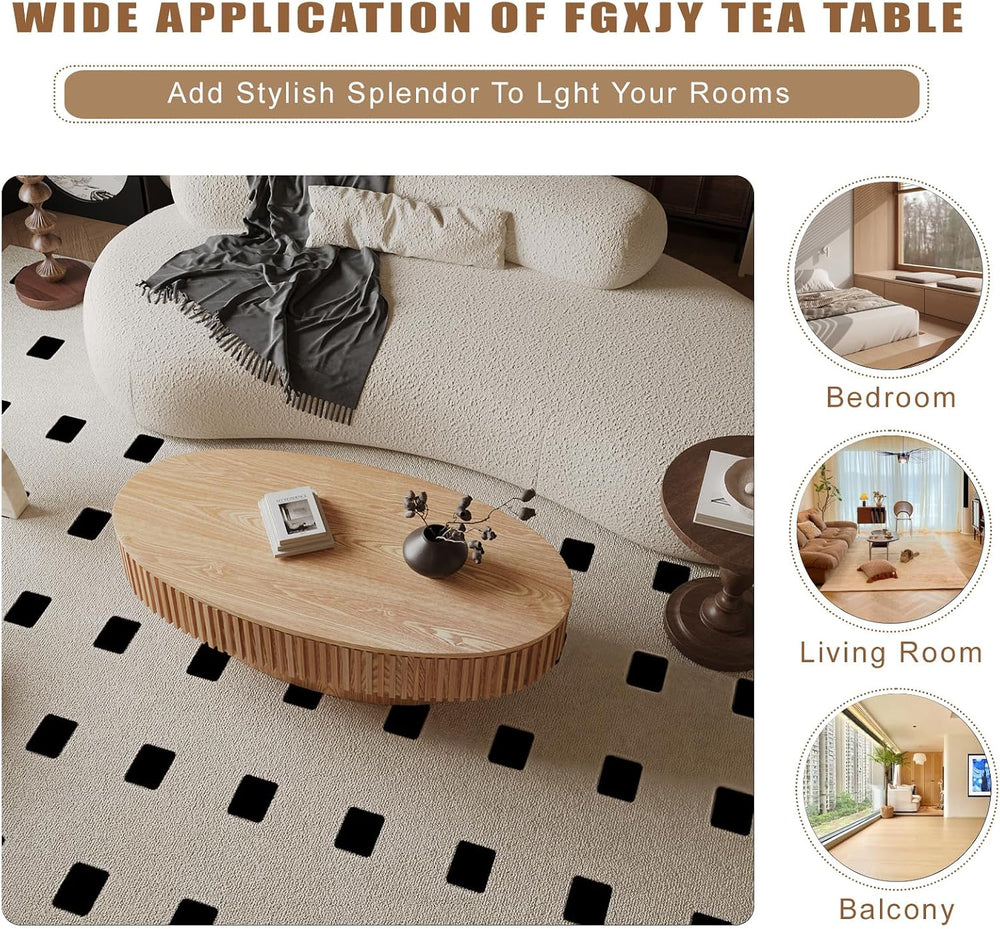 Oval Coffee Table with Storage Modern Coffee Table with Solid Wood Veneered