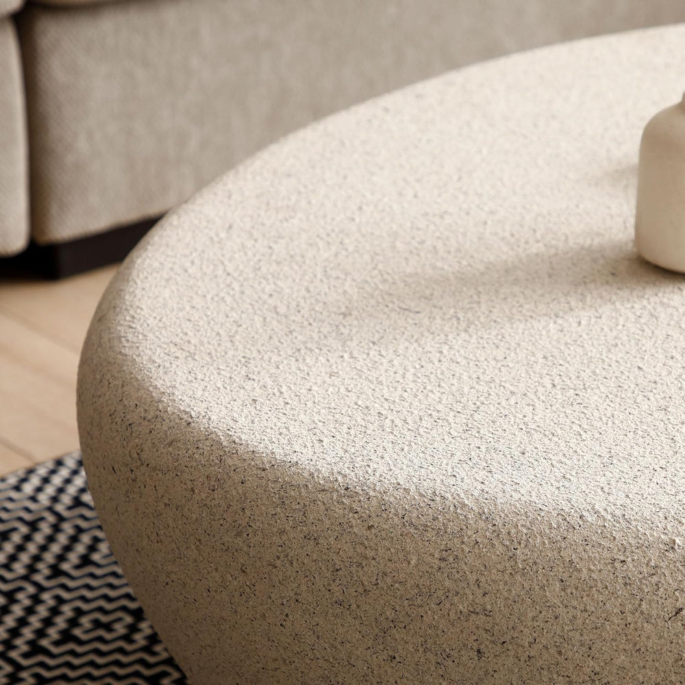 43.31" Oval Coffee Table, Modern Faux Stone Circle Center Tables Accent ...