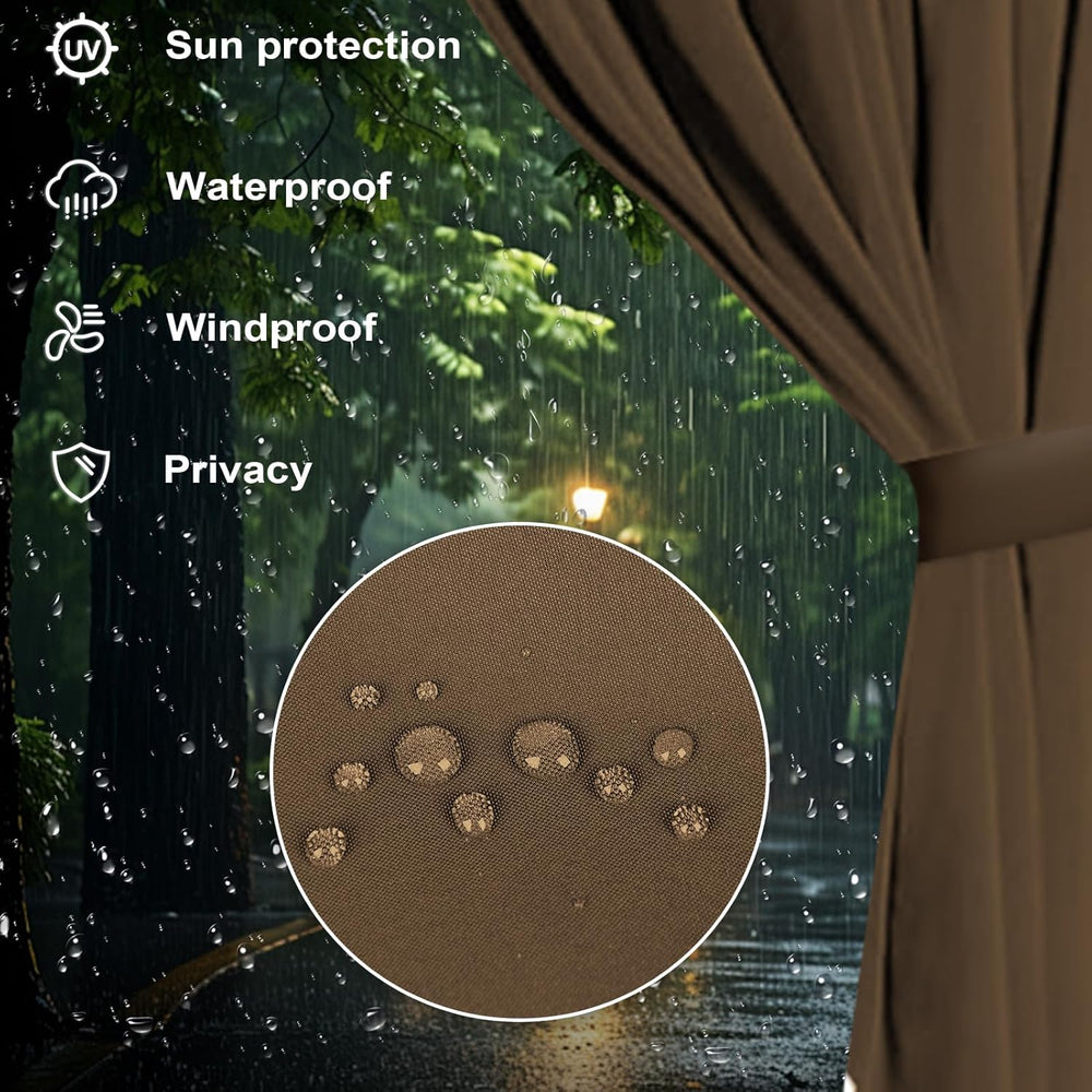 slashome 10x12 Gazebo Curtains Outdoor Waterproof, 4 Panel Sidewalls, Mocha