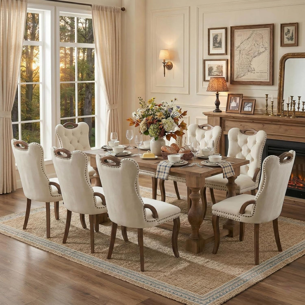 Dining Chairs Set of 8, Velvet Upholstered Kitchen Chairs with Vintage Copper...