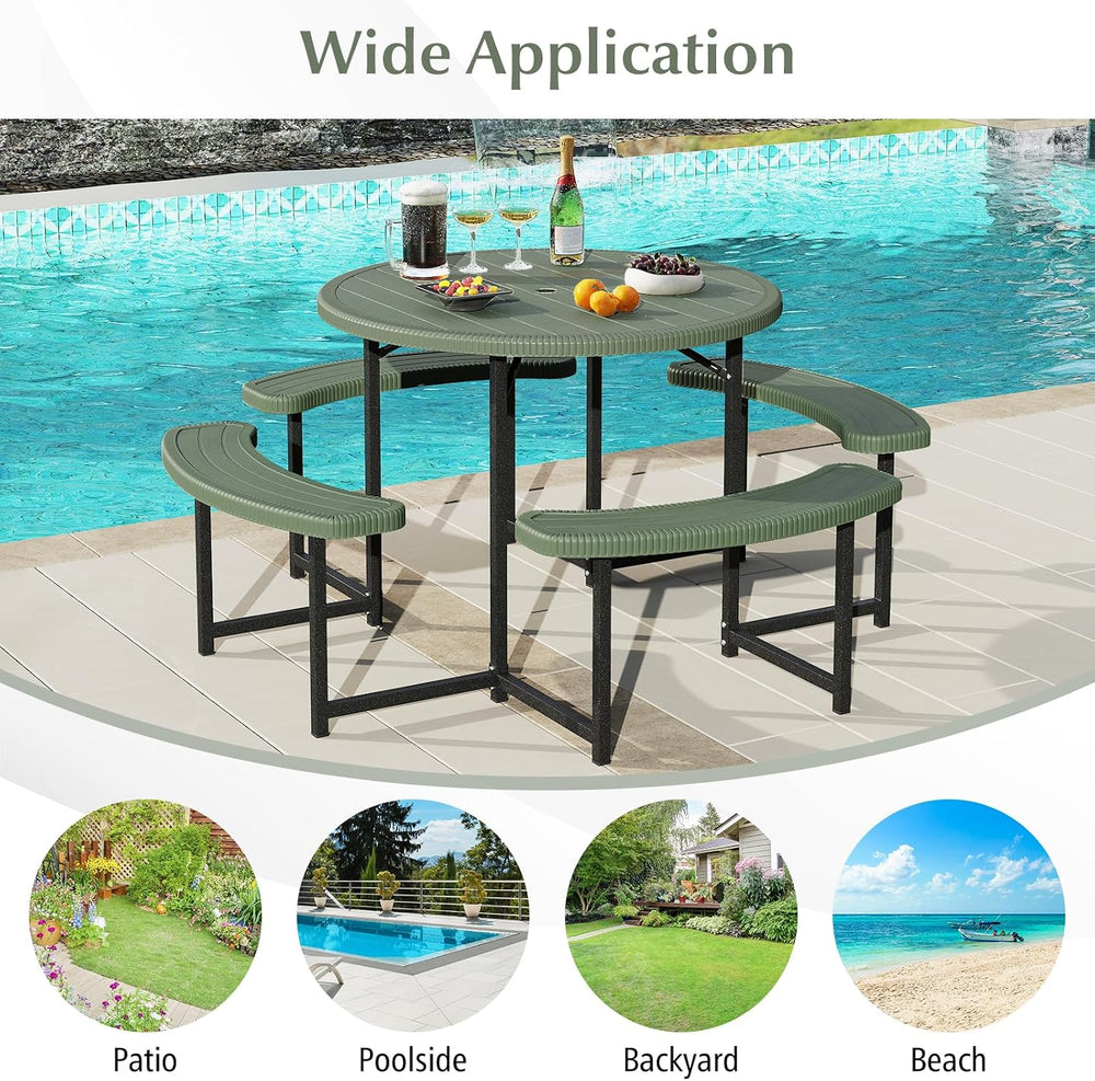 Giantex Picnic Table Bench Set for 4-8 Person, Round 37” Outdoor Dining Table...