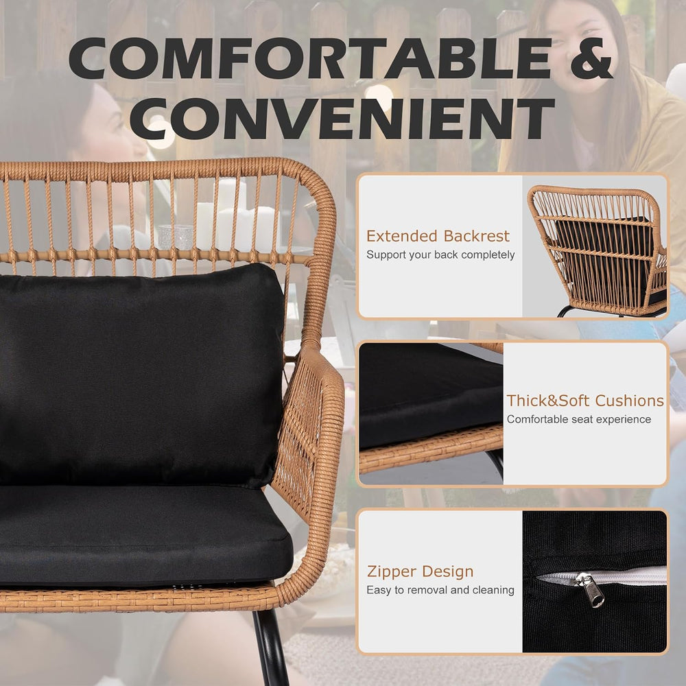 3 Piece Outdoor Wicker Furniture Bistro Set, Rattan Chairs Conversation Sets ...