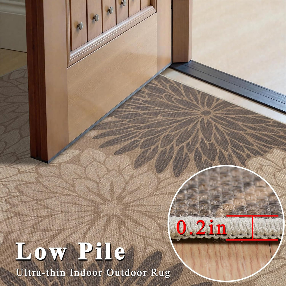 Zeeinx 5x7 Easy Jute Outdoor Rug Floral Textured Outdoor Patio Rug