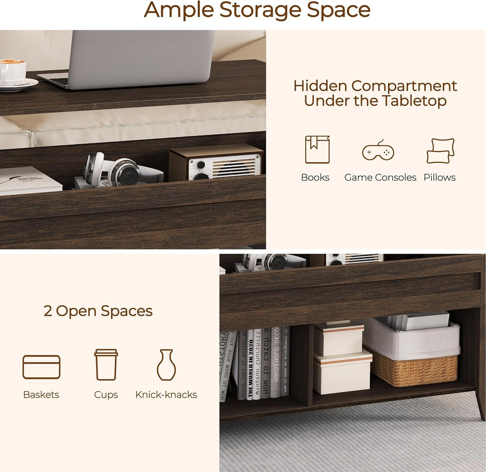 Yaheetech 39.5" Lift Top Coffee Table with Storage Shelf, Espresso