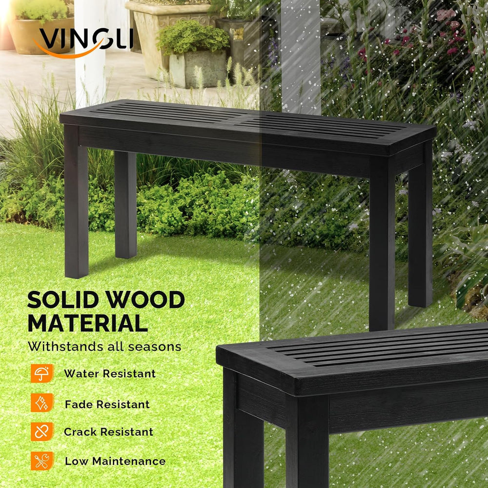 VINGLI Outdoor Wooden Bench, 40” Porch Bench Outdoor Backless Garden Bench, S...